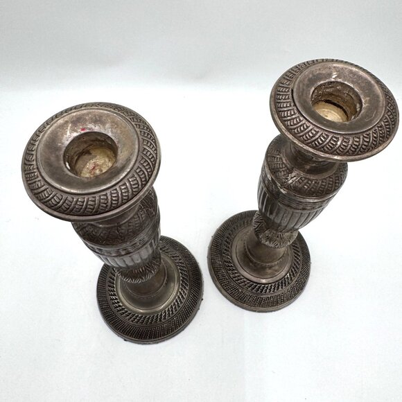 Vintage Set of 2 Silverplate Pillar Candle Sticks Made in India holders - Picture 7 of 9